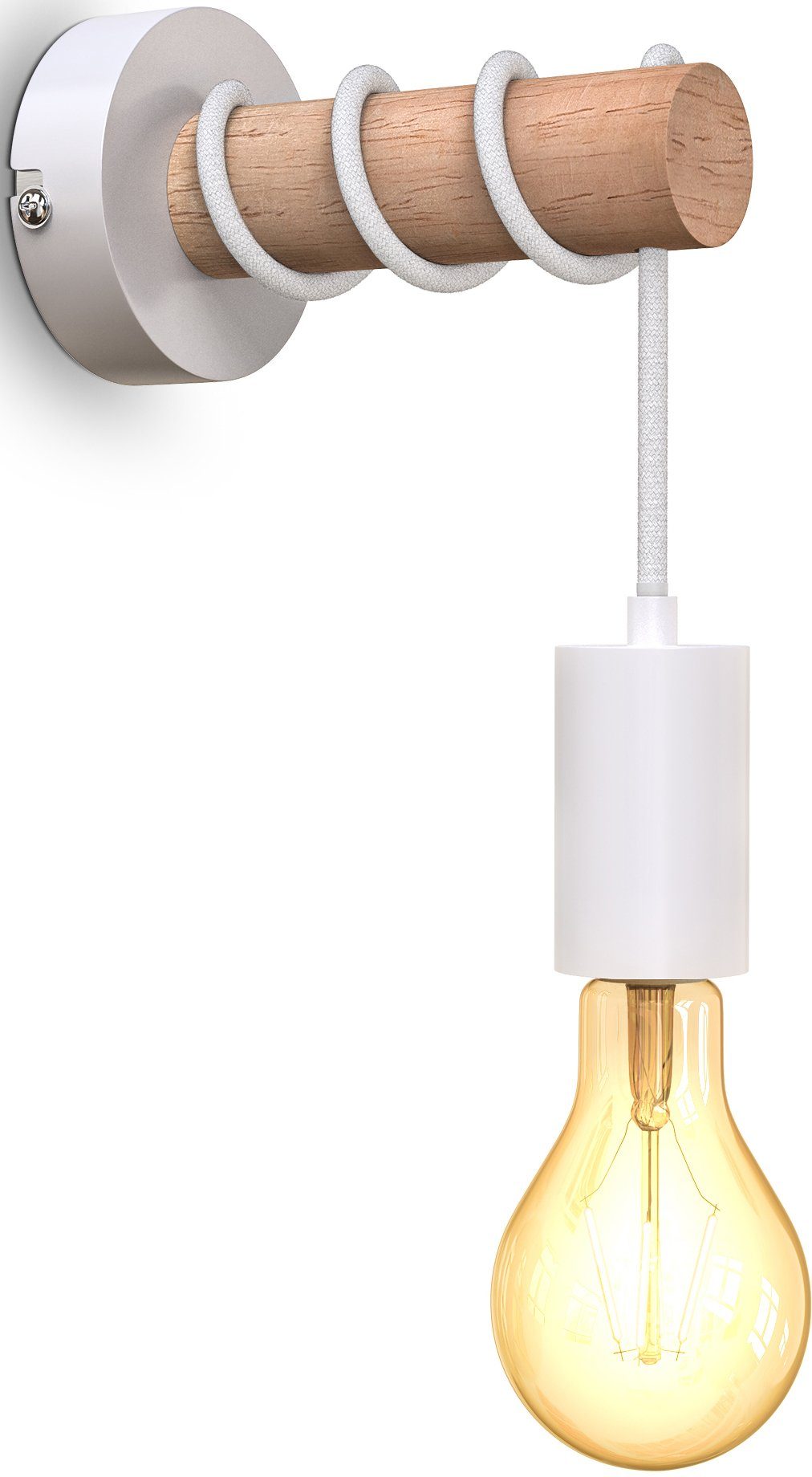 Wandlampe Industrial-Design, Leuchtmittel Holz, B.K.Licht ohne Retro, 1-flammig, ohne Leuchtmittel, Innen, E27-Fassung, BK_WL1357 Wandleuchte MetalI,