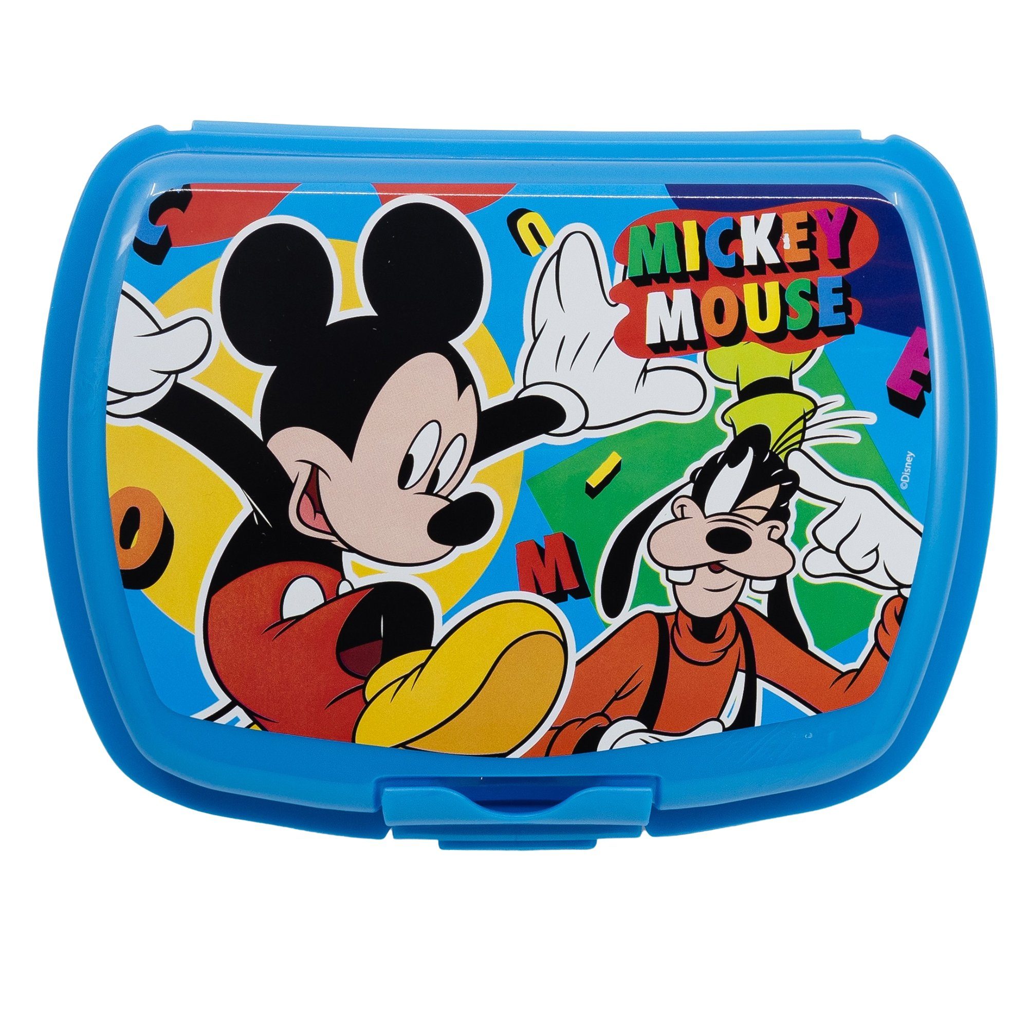 4 teiliges (4-tlg) Set Mickey Brotdose Lunchbox Besteck, Mouse Trinkflasche Disney -