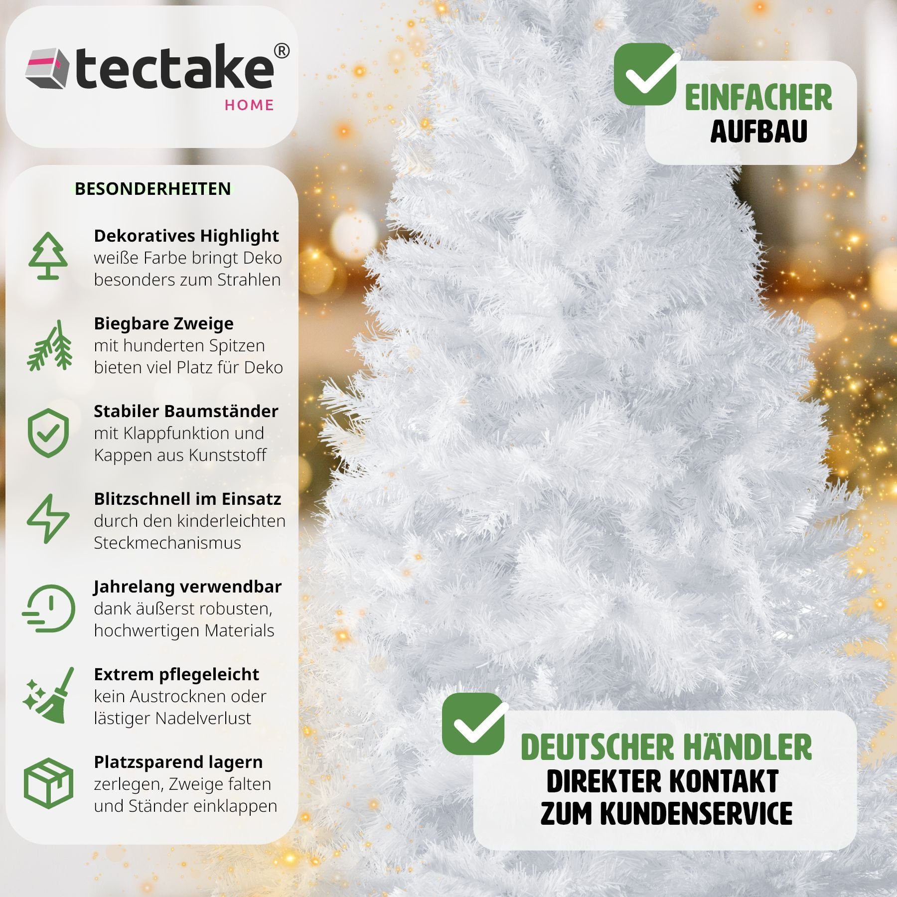 tectake Künstlicher Weihnachtsbaum Weihnachtsbaum künstlich mit weiß, weiss, Metallständer Baum Spitzen Undekorierter/Unbeleuchteter 533