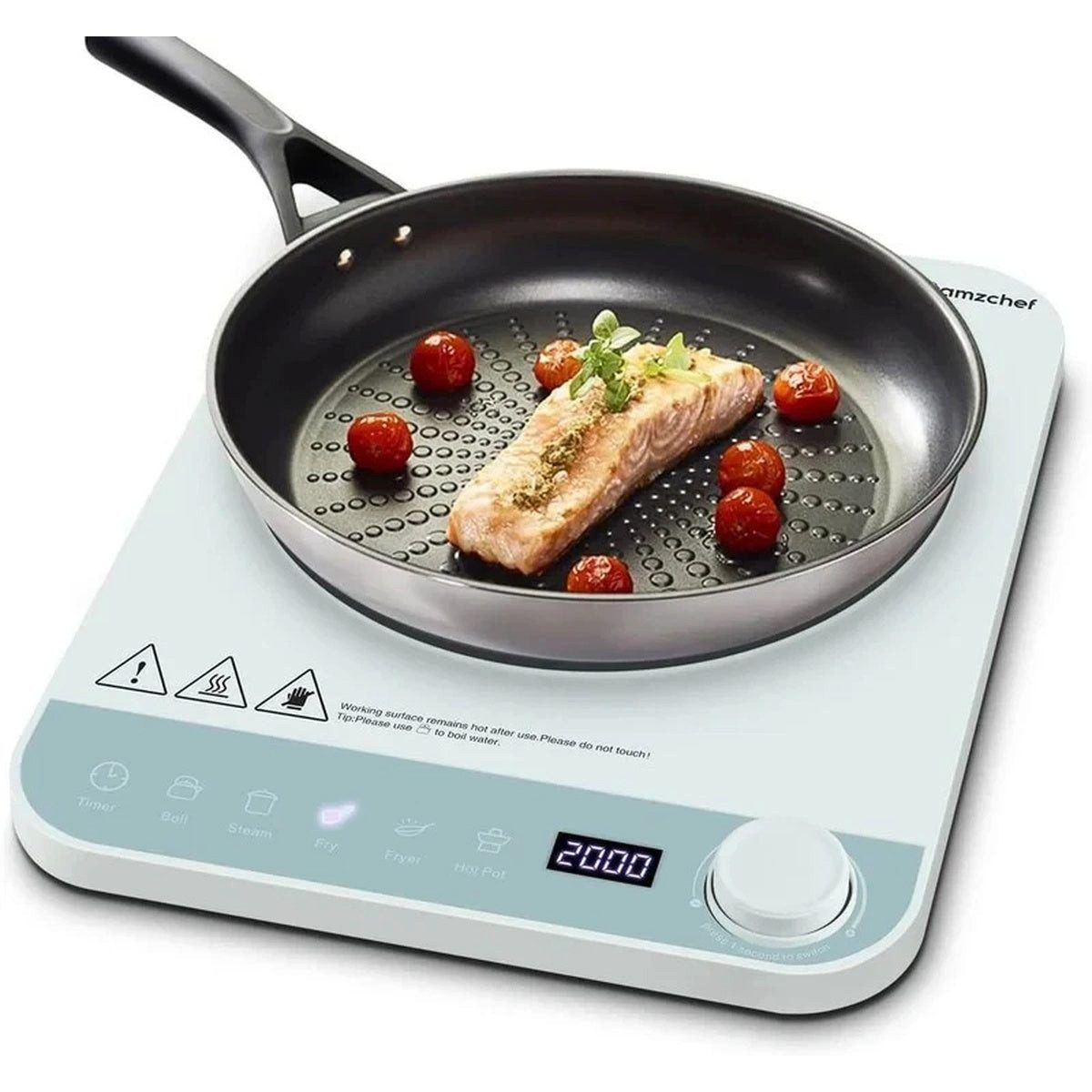 AMZCHEF Einzel-Induktionskochplatte 2000W, Induktionskochfeld mit Timer & 10 Leistungsstufen Ultraflach, Flaches 45mm Design, platzsparend, Präzise IGBT Temperaturregelung