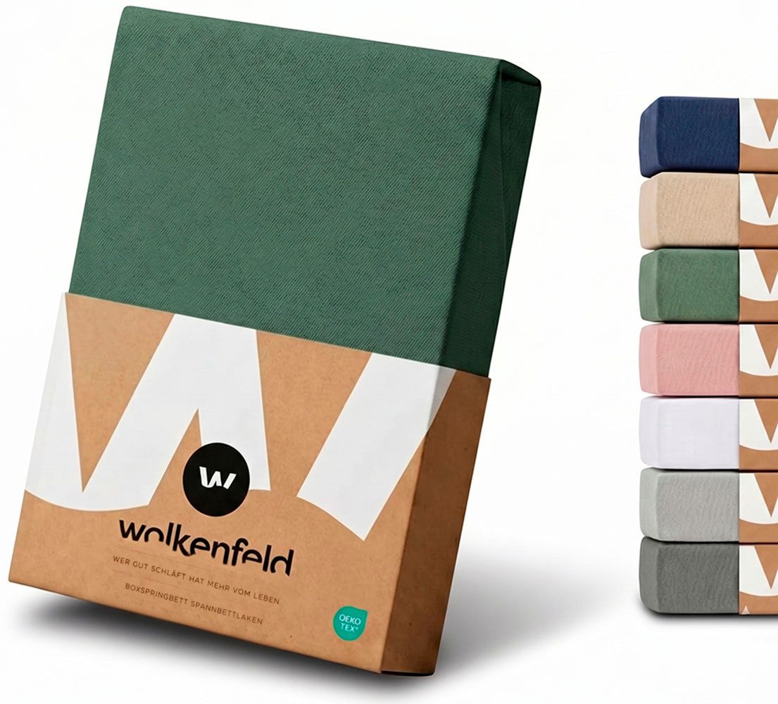 Wolkenfeld Spannbettlaken 100% Baumwolle - Superweiches Bettlaken für Matratzen von 5 bis 20cm, Jersey, Gummizug: rundum, (1 Stück), Rutschfest & Blickdicht - 90x200, 140x200, 160x200, 180x200 200x200