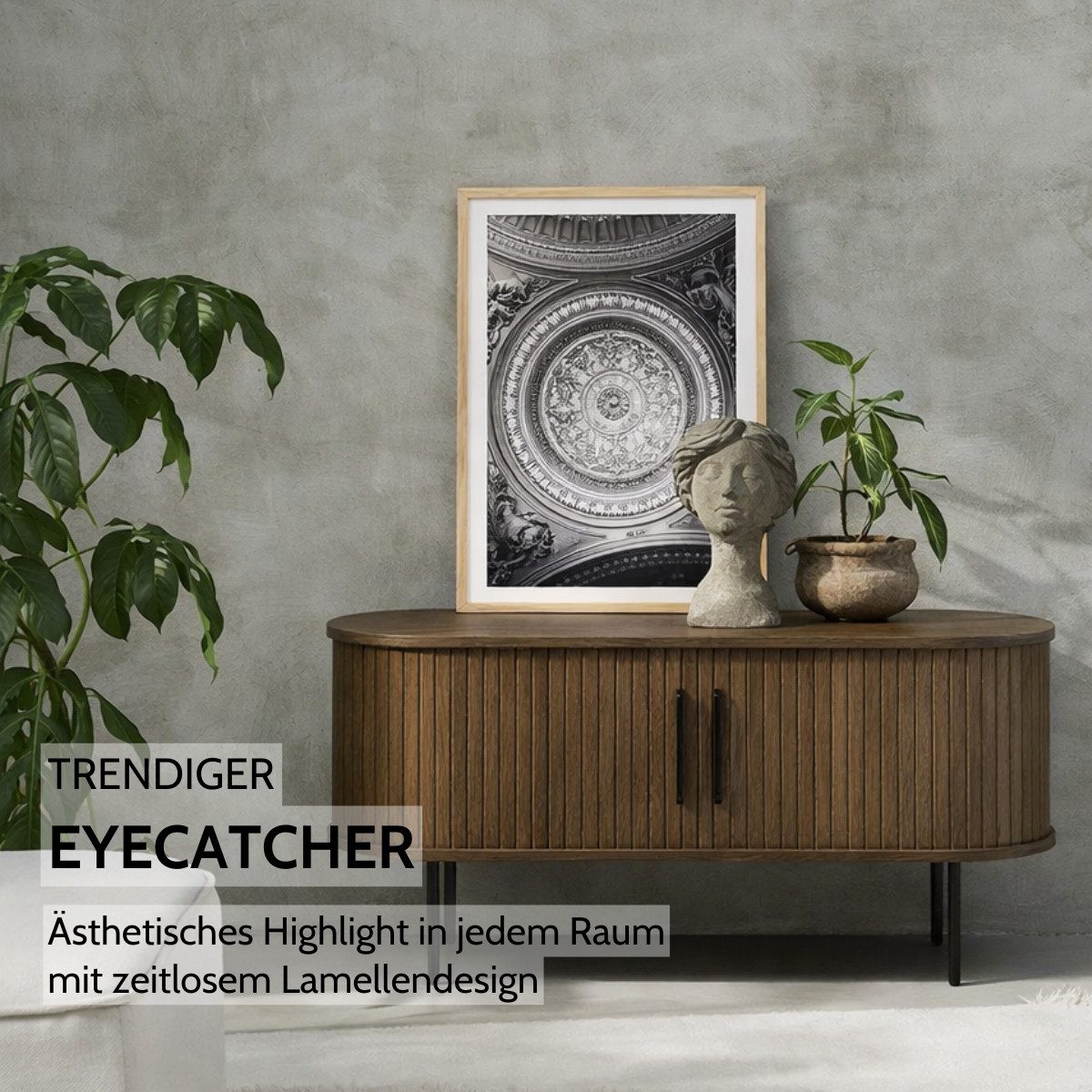 Liadomo Lowboard Uriel, TV-Möbel, TV-Board, TV-Unterschrank, 120 oder 180 cm Breite, Schiebetüren, Lamellen, schwarz, weiß, Natur, braun