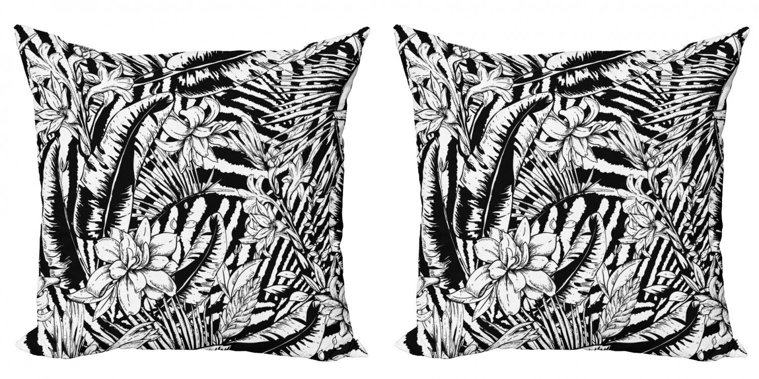 Kissenbezüge Modern Accent Doppelseitiger Digitaldruck, Abakuhaus (2 Stück), Schwarzweiss-Blumen Urwald