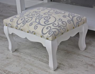 elbmöbel Fußhocker Hocker weiß aus Holz für Schminktisch, Hocker: barock 40x32x28 cm weiß beige floraler Stoff