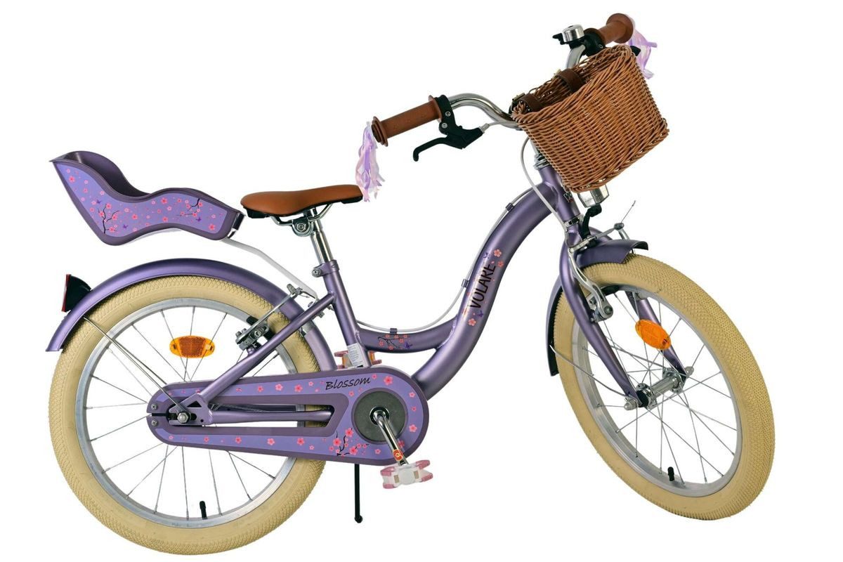 Volare Kinderfahrrad 18 Zoll Kinder Mädchen Fahrrad Mädchenfahrrad Rad Bike Blossom 51833, 1 Gang, Korb, Seitenständer, Puppensitz, Kettenschutz, Schutzbleche