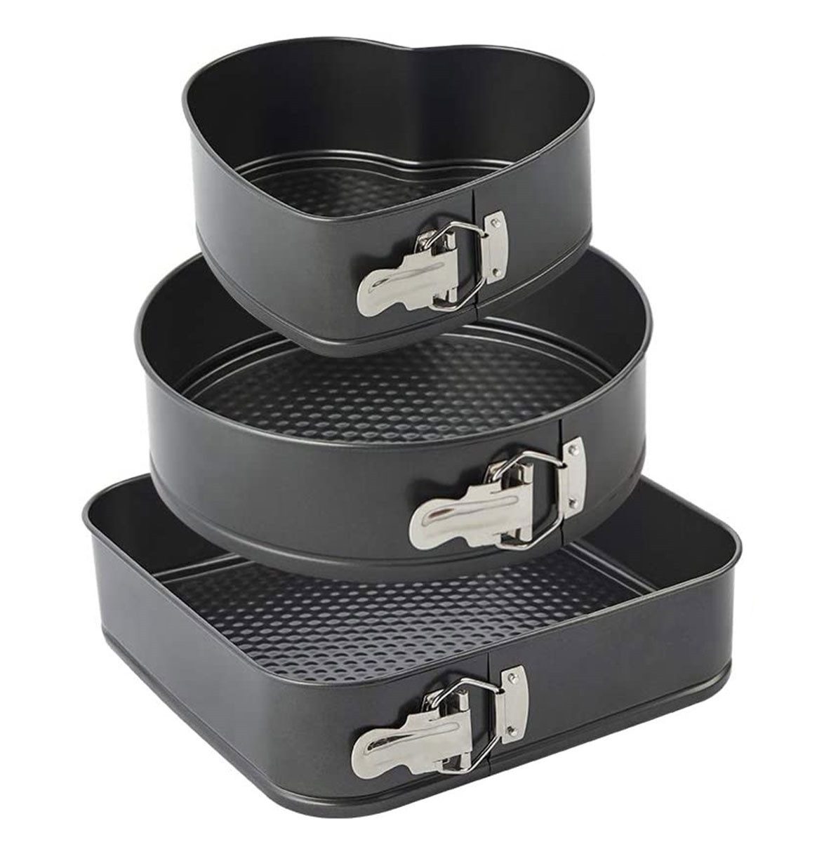 WS-Trend Backform 3-teiliges Springform-Set Schwarz Rund Herz Quadratisch aus Kohlenstof