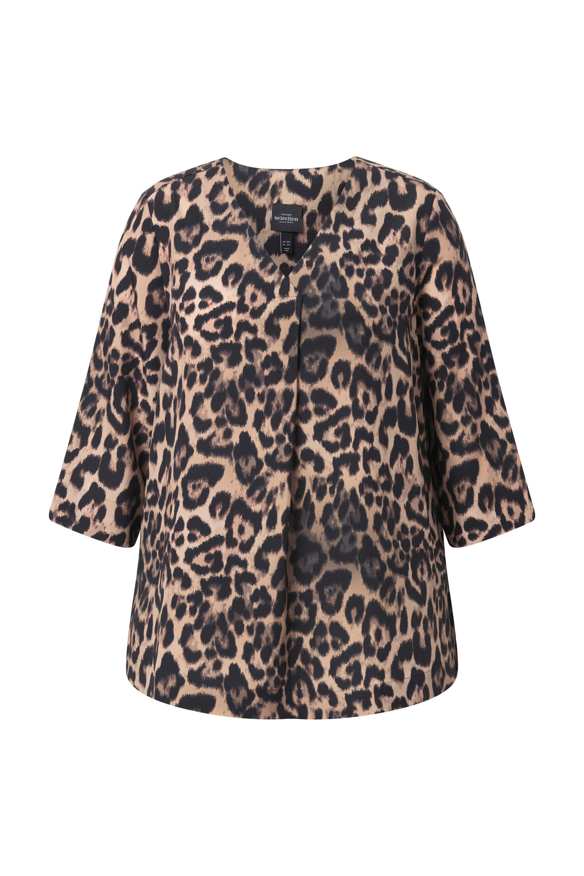 Ulla Popken Longbluse Lyocell-Tunika Leo-Design V-Ausschnitt günstig online kaufen