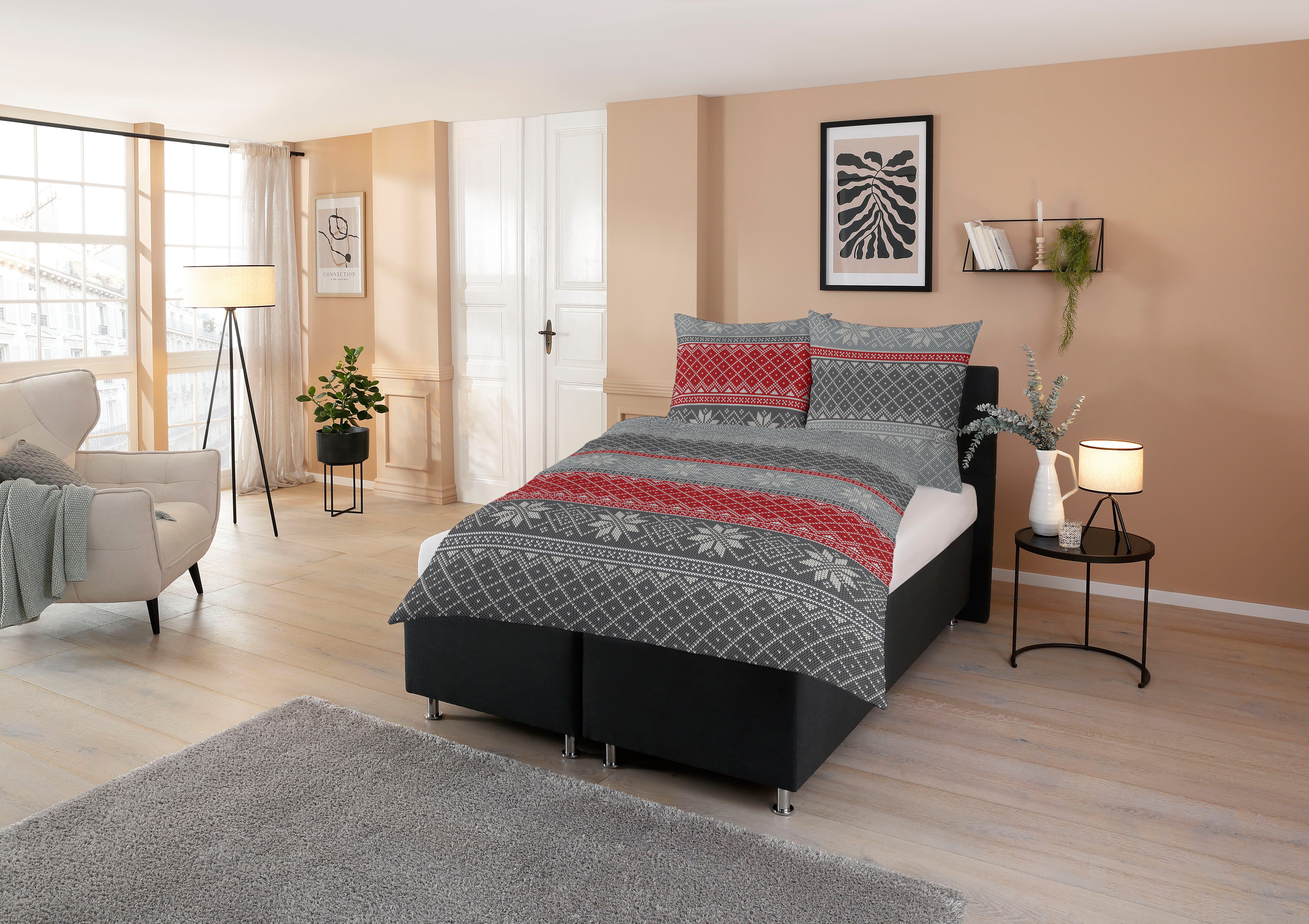 CASATEX Bettwäsche Moldau, Biber, 3 teilig, norwegisches Muster, Schneekris günstig online kaufen