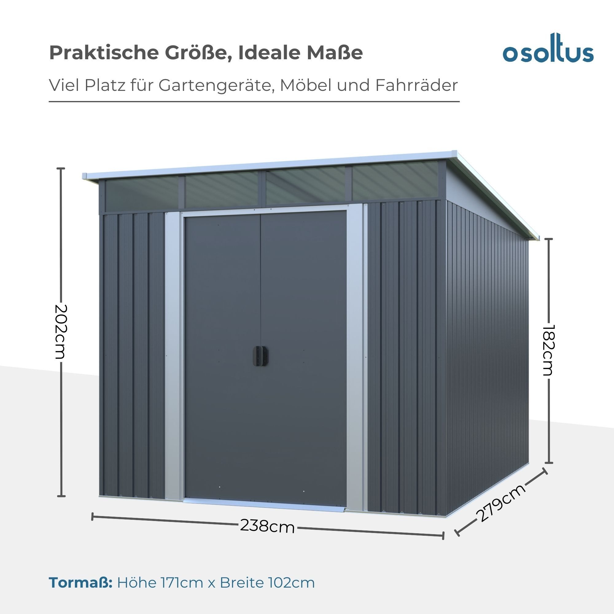 osoltus Gartenhaus osoltus Metall Gerätehaus Pultdach Geräteschuppen T 279cm x B 238cm