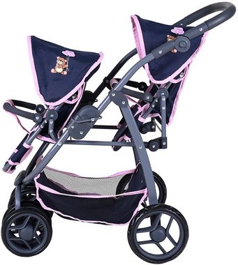 Knorrtoys® Puppen-Zwillingsbuggy Milo - Navy Pink Bear