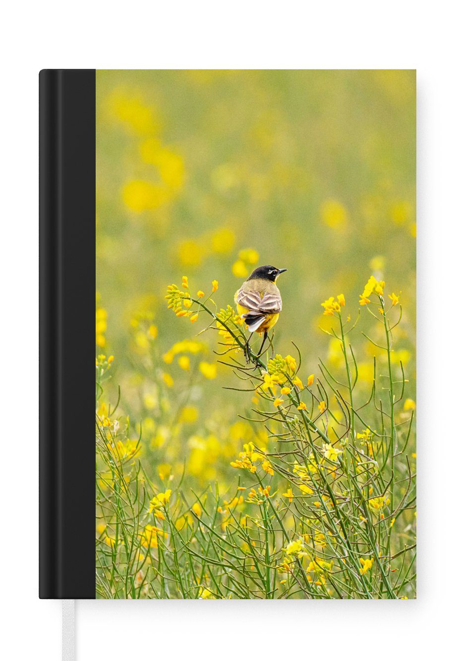 MuchoWow Notizbuch Vogel - Blumen - Gelb, Journal, Merkzettel, Tagebuch, Notizheft, A5, 98 Seiten, Haushaltsbuch