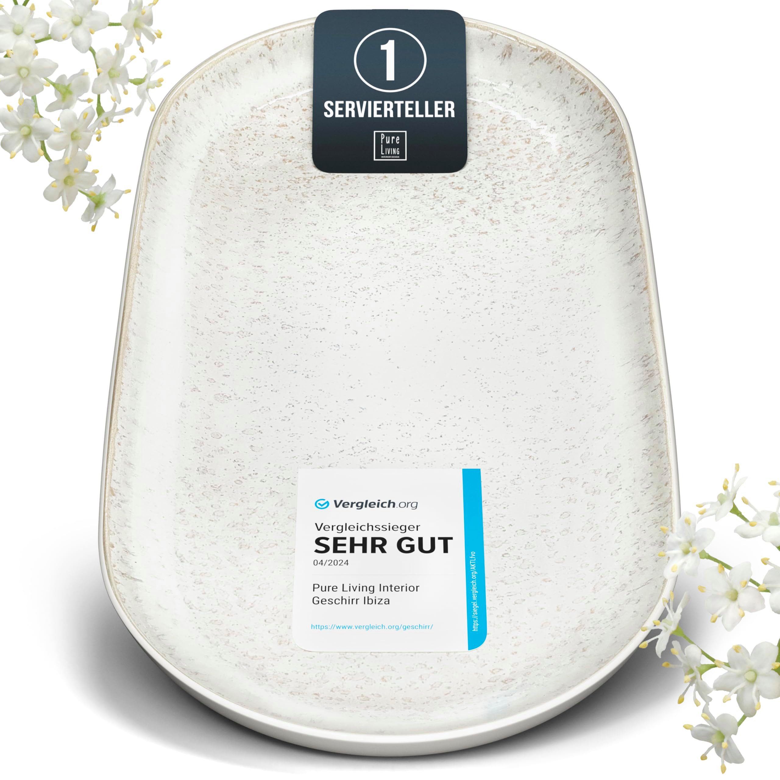 PURE LIVING INTERIOR DESIGN Geschirr-Set Steingut Servier Teller Groß Ibiza TESTSIEGER, Traumhafte Mediterrane (1-tlg), 1 Personen, Steingut, Ovale Form – perfekt zum Anrichten, Elegantes Servierdesign, Reaktive…