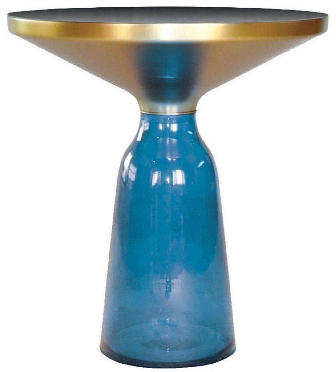 Casa Padrino Beistelltisch Luxus Beistelltisch Schwarz / Blau / Gold Ø 50 x H. 53 cm - Runder Glas Tisch - Moderne Möbel