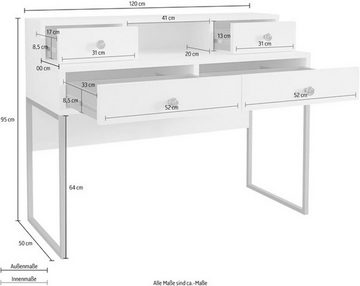 Helvetia Schreibtisch Schreibtisch Cloe 24GZLA03 dunkelblau / gold (82414626) #dv54 (Cloe, 1-St., 1-teilig), 120cm dunkelblau / gold mit 4 Schubladen