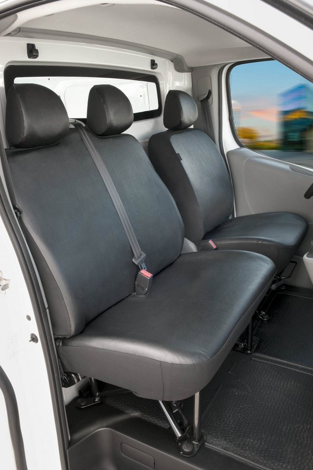 WALSER Autositzbezug Transporter Opel Vivaro Passfo, 1 Einzelsitzbezug, 1 Doppelbankbezug, 3 Kopfstützenbezüge, 7-tlg.