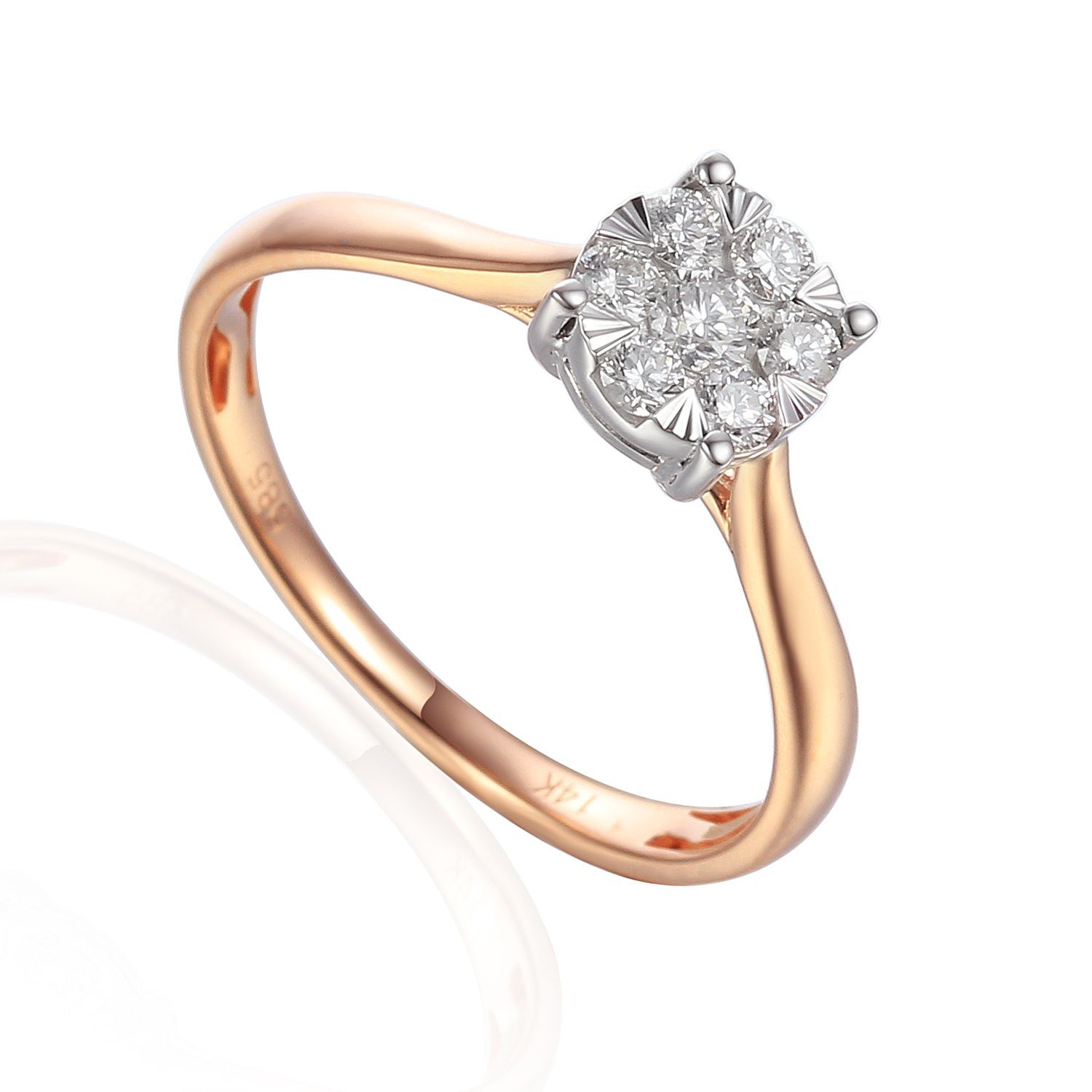 Stella-Jewellery Solitärring 585er Rotgold Solitärring Diamant 0,28 ct Illusion (inkl. Etui), mit Brillant 0,05ct. - Poliert