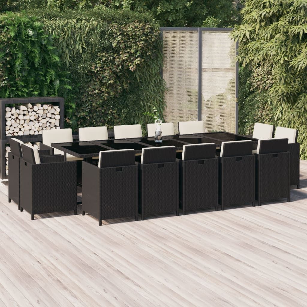furnicato Garten-Essgruppe Klassische Schwarz 275x107x74 cm mit Cremeweißen, (1-tlg), Witterungsbeständige Sitzgruppe mit klappbaren Lehnen und Hartglas