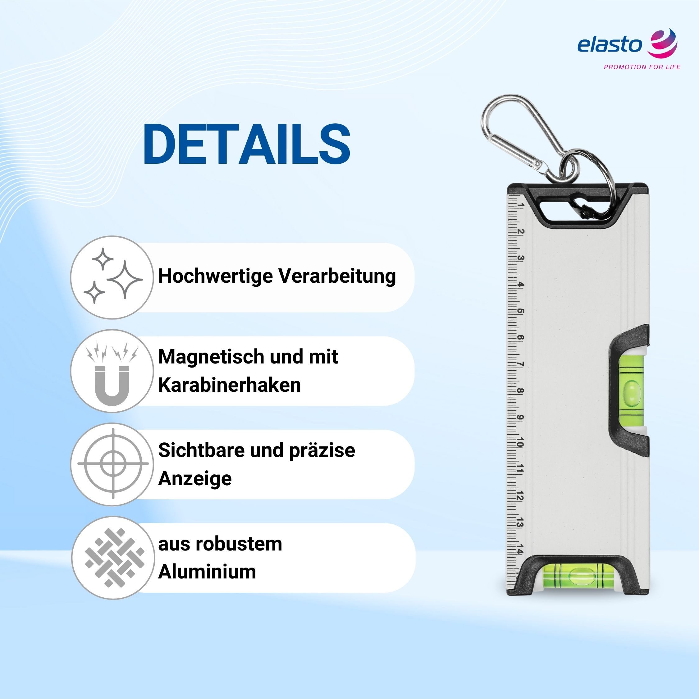 elasto Wasserwaage Magnetische Mini Wasserwaage 15,5 cm mit Karabiner günstig online kaufen