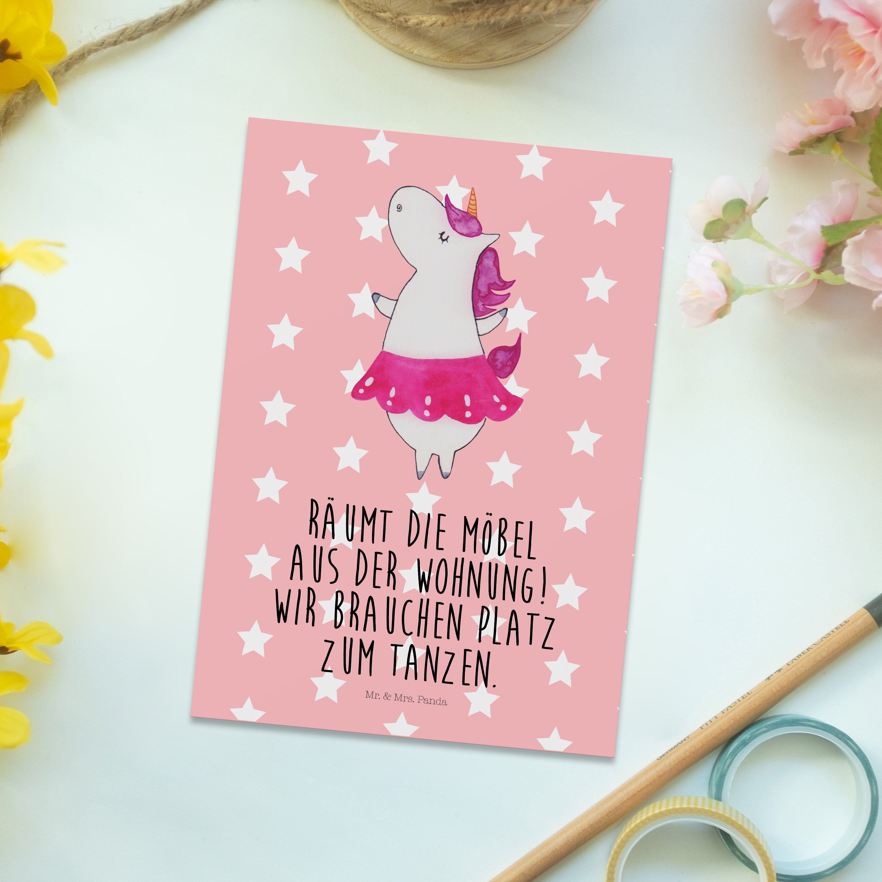 Dankeskarte, Panda Postkarte - Deko Einhorn Mrs. Ballerina & - Mr. Pastell Geschenk, Einhorn Rot