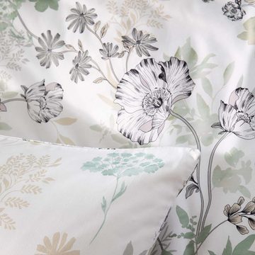 Bettwäsche Estella Bio Mako Satin Bettwäsche 135x200 Amora natur Blumen Wende, Estella, Bio Mako-Satin, 2 teilig