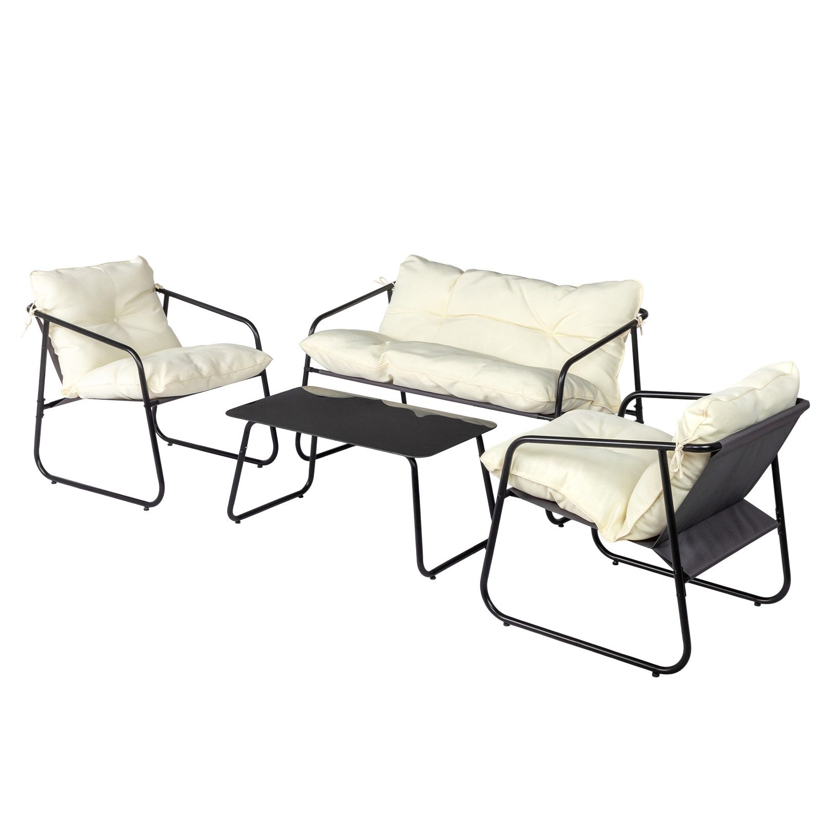 VINGLI Balkonset Gartenmöbel Set 4 teilig, für Garten, Poolbereich, Balkon, Grau/Weiß