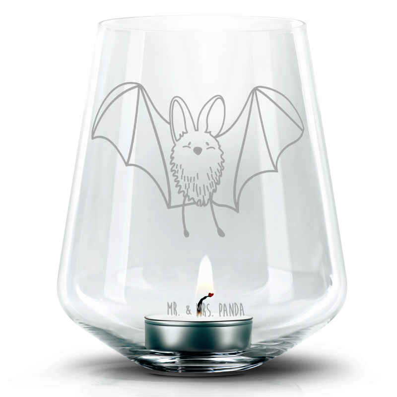 Mr. & Mrs. Panda Windlicht Fledermaus Flügel - Transparent - Geschenk, Gute Laune, Teelichtglas, (1 St), Individuelle Gravur