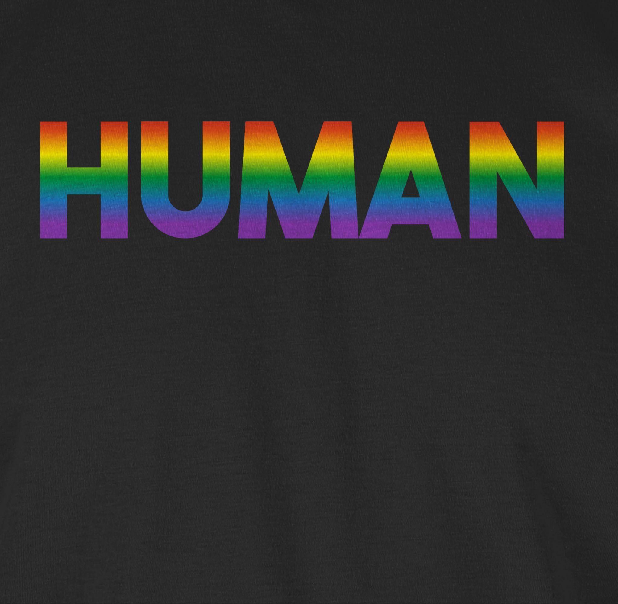 Human LGBT Kleidung T-Shirt Regenbogen Shirtracer 01 - Schwarz - Schriftzug