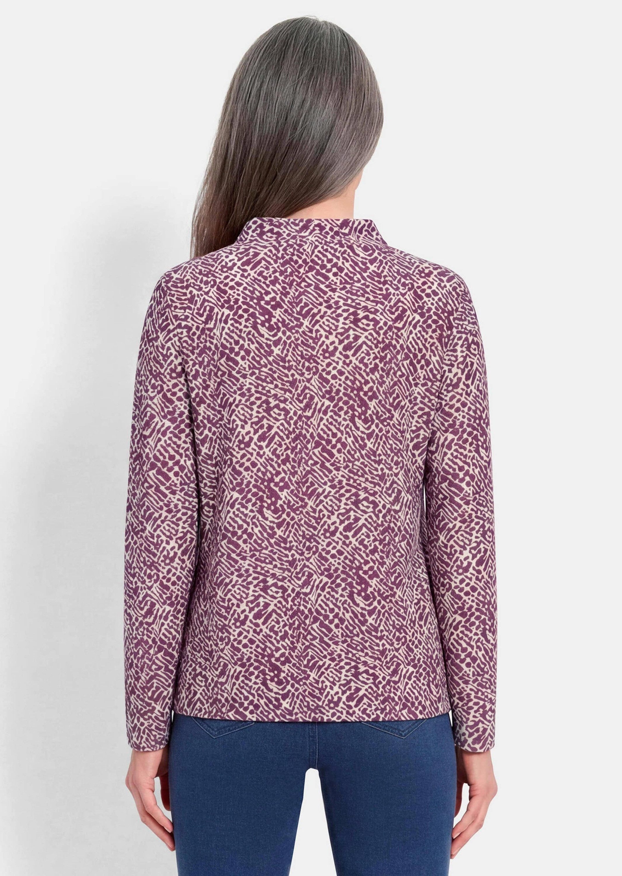 GOLDNER Sweatshirt Sweater mit grafischem Druck Flauschiges Sweatshirt mit Stehkragen, Kordelstoppern und Gummizug