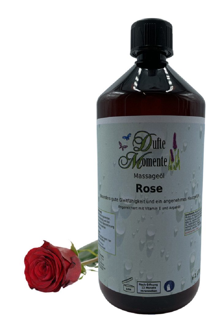 Dufte Momente Massageöl Rose 250ml - 3 L, hochwertige Pflanzenöle als Basis, vegan und ohne Tierversuche