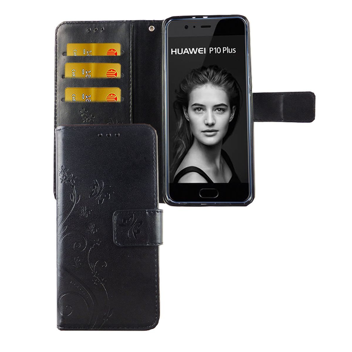 König Design Handyhülle Huawei P10 Plus, Huawei P10 Plus Handyhülle Bookcover Schwarz