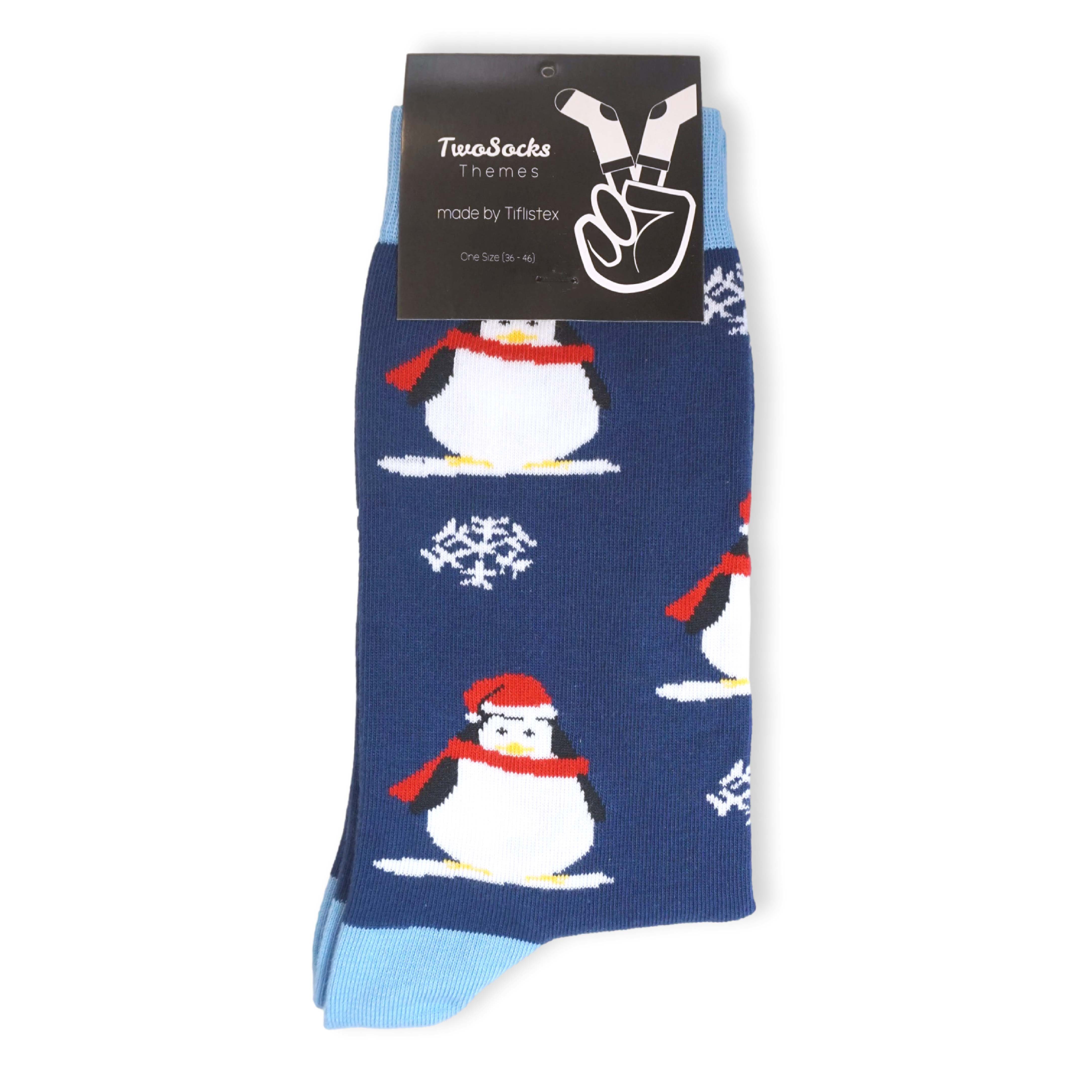 TwoSocks Freizeitsocken Weihnachtssocken Pinguin Socken für Damen und Herren Einheitsgröße (1 Paar)