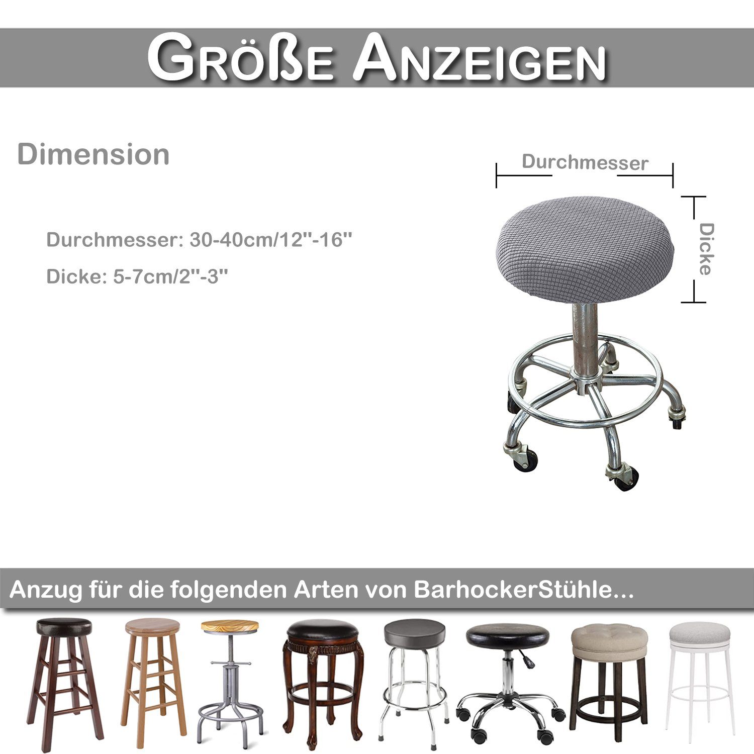 Stuhlhusse Barhockerbezug Stuhlbezug mit Stretch Rosnek, Stuhlüberzug Strukturoptik Dunkelgrau Stuhlhusse, Stück, Rollhocker Barhocker,1/2/4/6/8