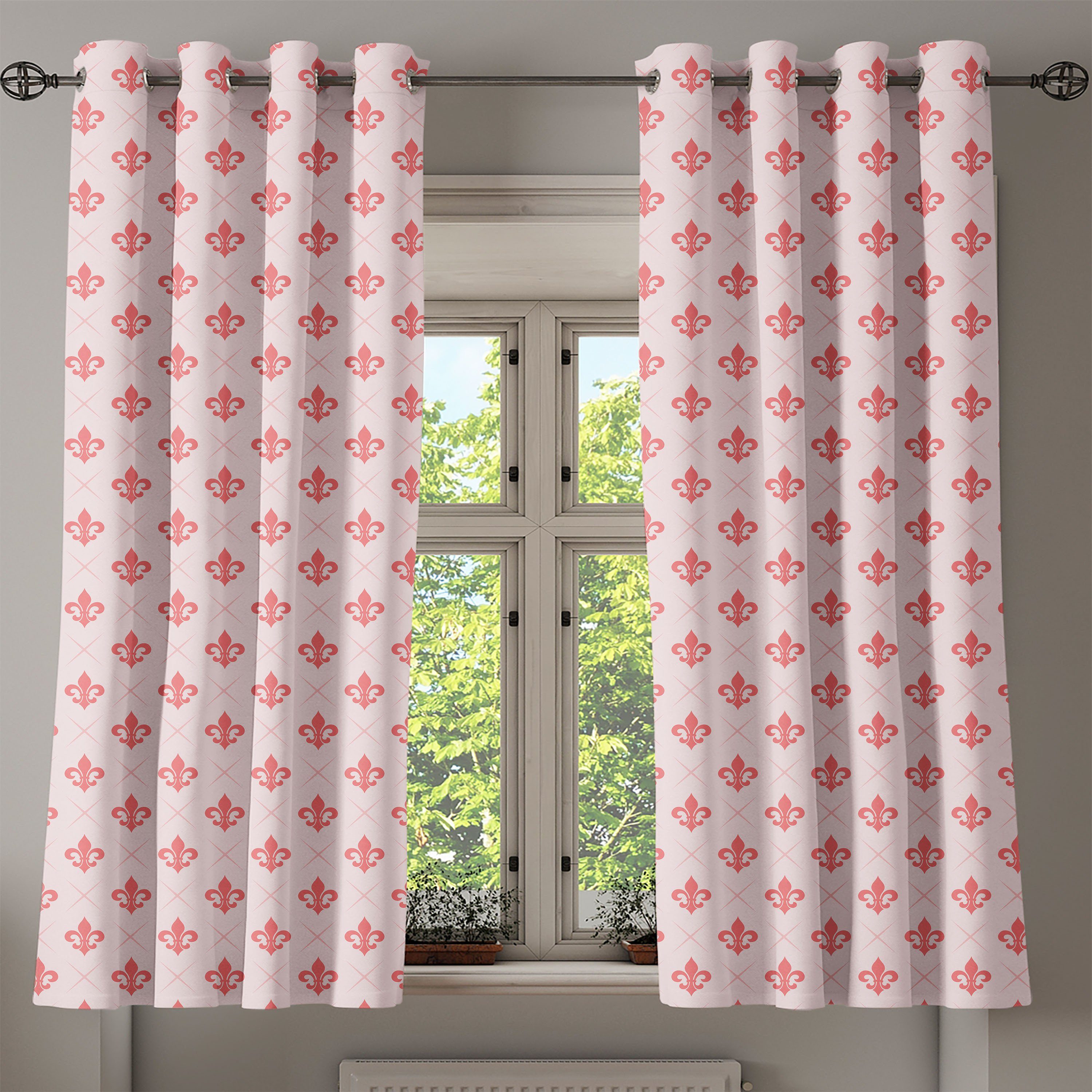 Checkered für Wohnzimmer, Gardine 2-Panel-Fenstervorhänge Koralle Lis Abakuhaus, Fleur Schlafzimmer Dekorative De