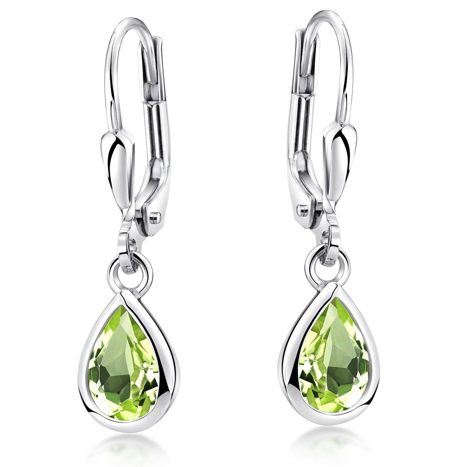 Materia Paar Ohrhänger Damen Peridot Grün Edelstein SO-448, 925 Sterling Silber