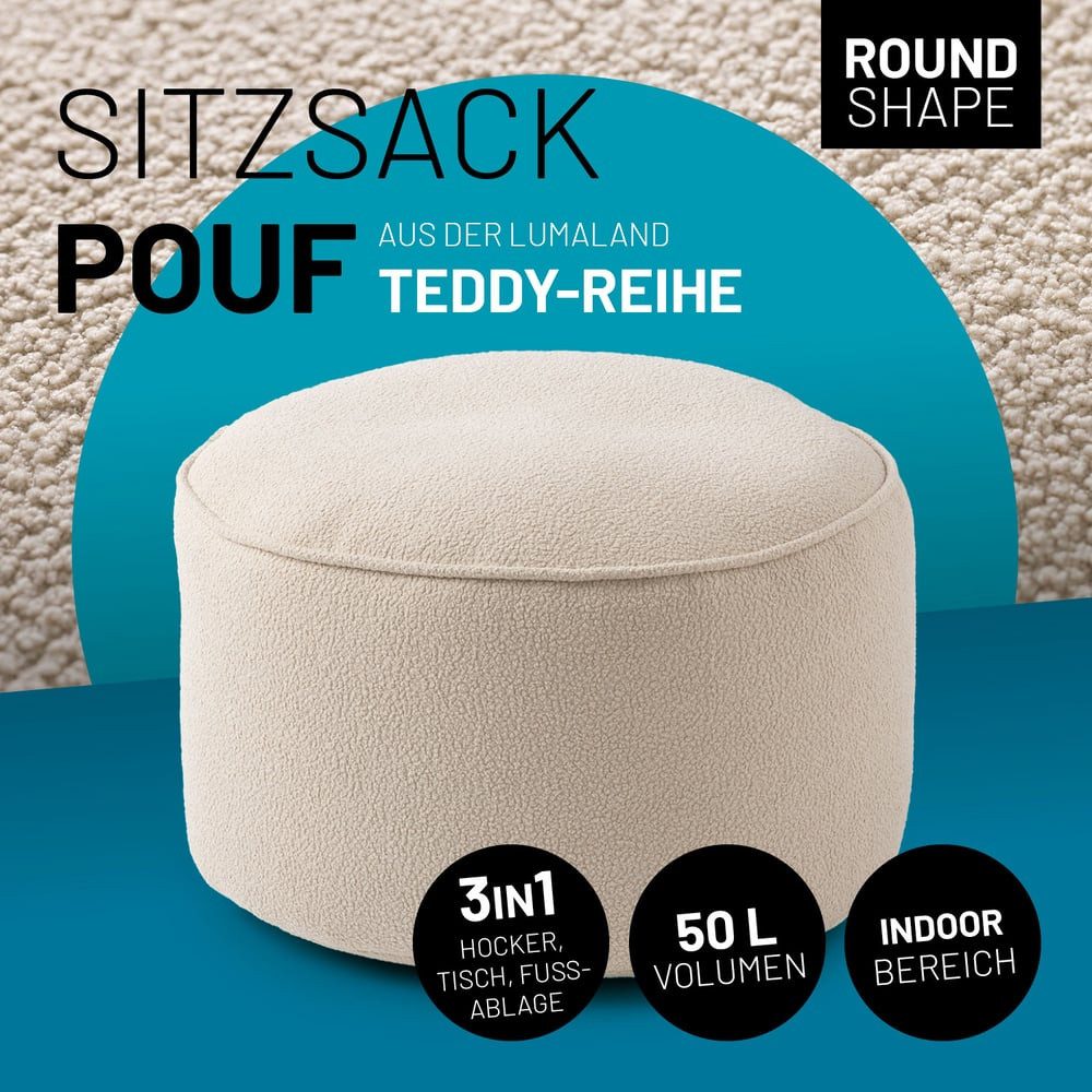 Lumaland Pouf Sitzsack Pouf Teddy 50L, günstig online kaufen