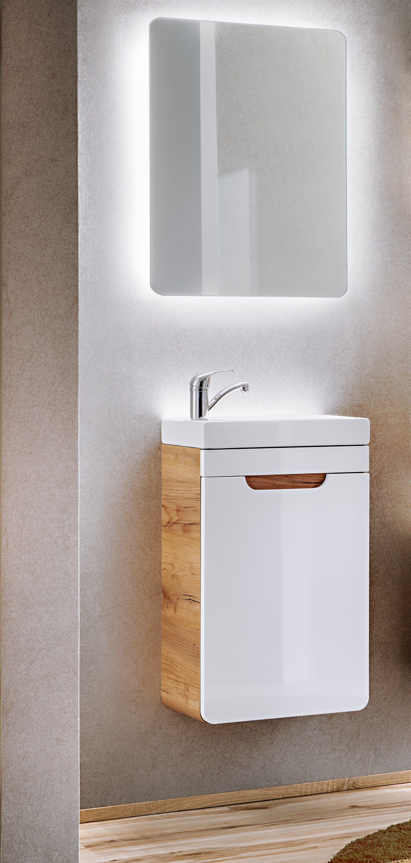 Unterschrank und Spiegel Waschtisch Badmöbel Set weiß 40cm mit Waschbecken 