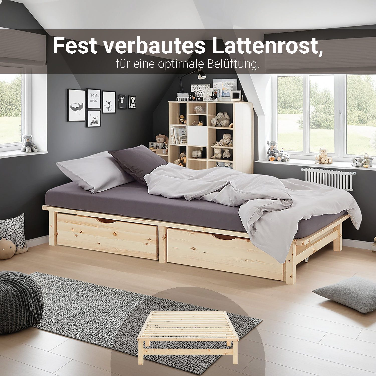 Homestyle4u Holzbett Palettenbett Holz Kiefer Futonbett günstig online kaufen
