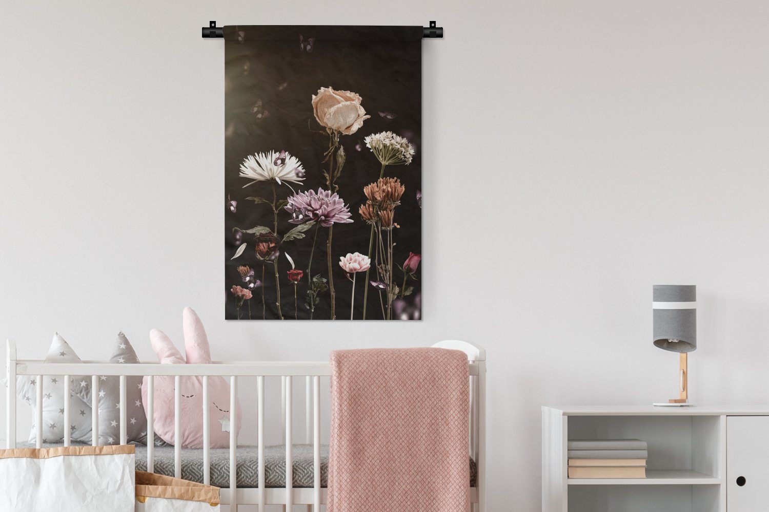Wandbehang, MuchoWow Blumen, Wohnzimmer, - Kinderzimmer Schlafzimmer, Kleid, Wanddeko Farben - Stillleben Wanddekoobjekt für