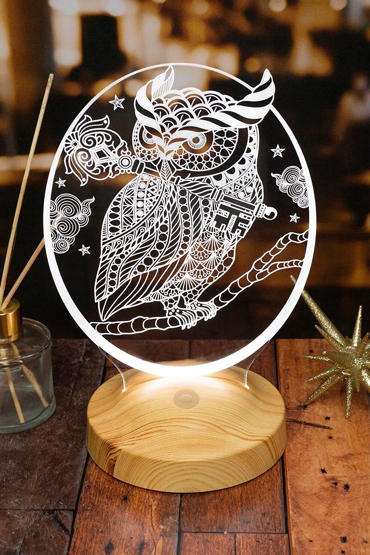 Nachttischlampe Tierliebhaber, Farben Tierfreunde für mit Geschenk Tier Fans, Geschenk für Gravierung LED Leuchte fest 3D Eule integriert, Nachtlicht Eule Geschenkelampe 7