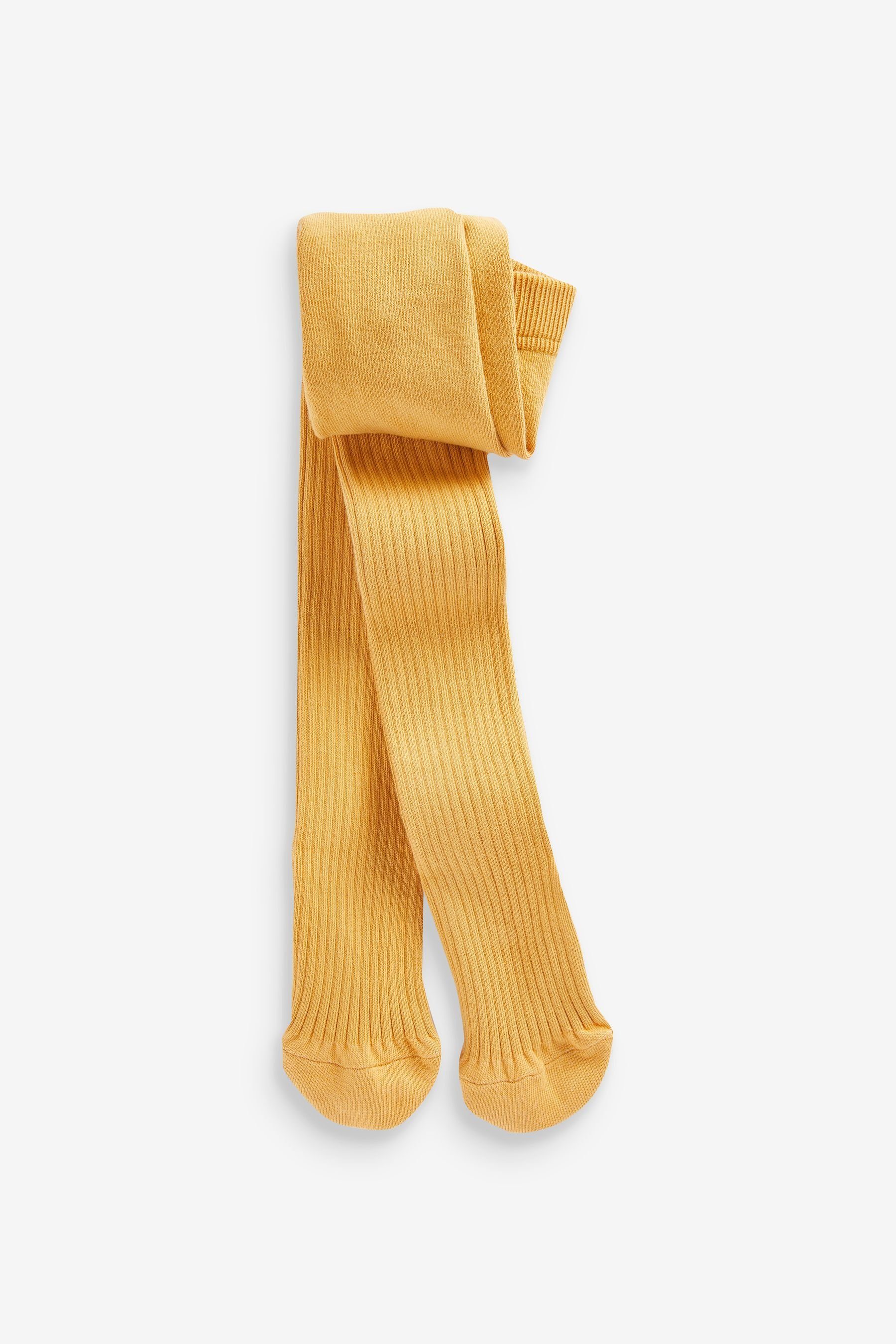 (1 Yellow St) Strumpfhose Ochre Gerippte mit hohem Strickstrumpfhose Baumwollanteil Next