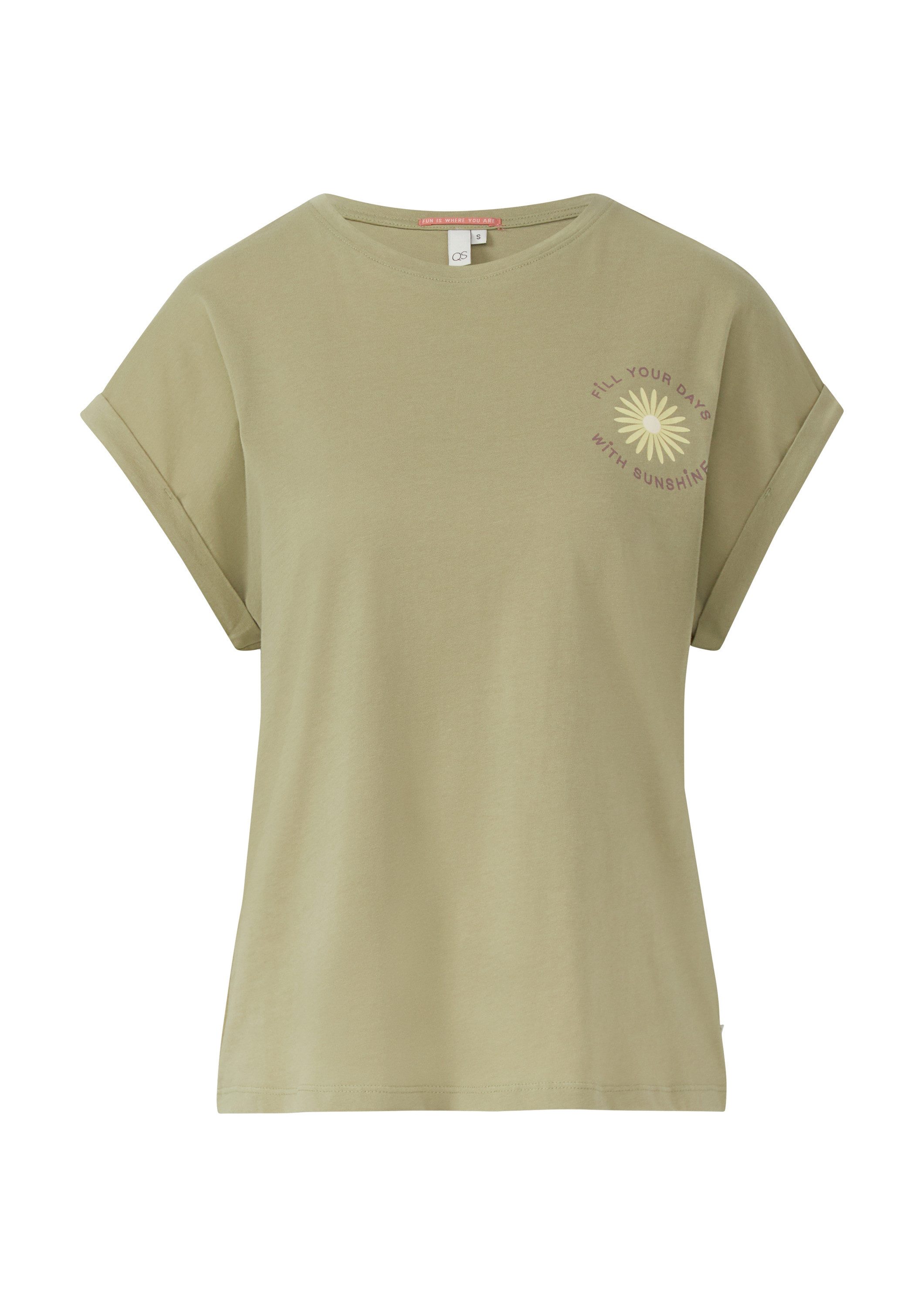 QS Kurzarmshirt T-Shirt Lockeres T- Shirt mit Ärmelaufschlag und Frontprint günstig online kaufen