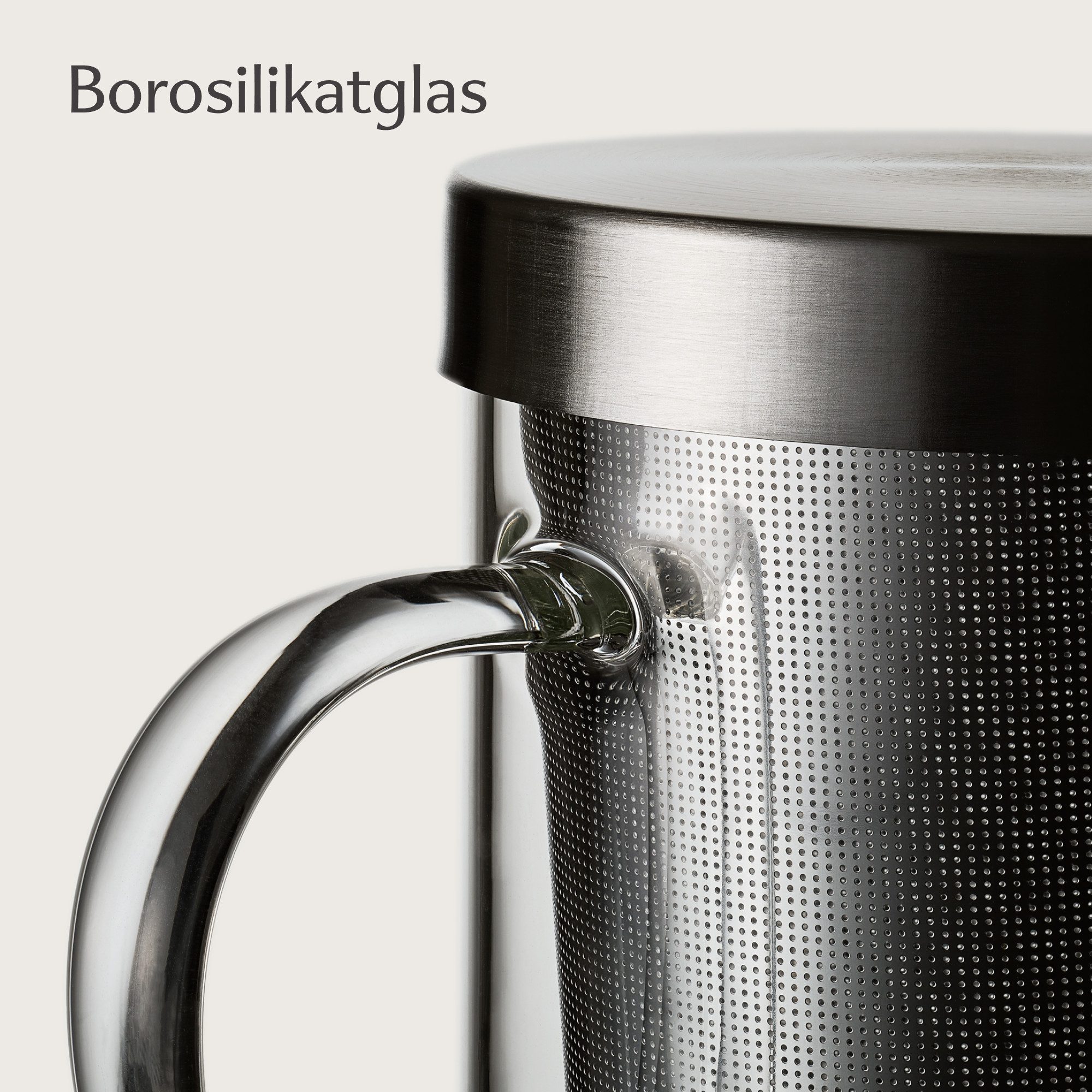 Cosumy Teeglas Teetasse mit Deckel und Sieb - Teeglas mit Sieb & Untersetzer 400ml, 1-tlg., Glas, Zubereiter inkl. Untersetzer - Geschenk Tasse - Feinmaschiger  – Bild 4 von 5
