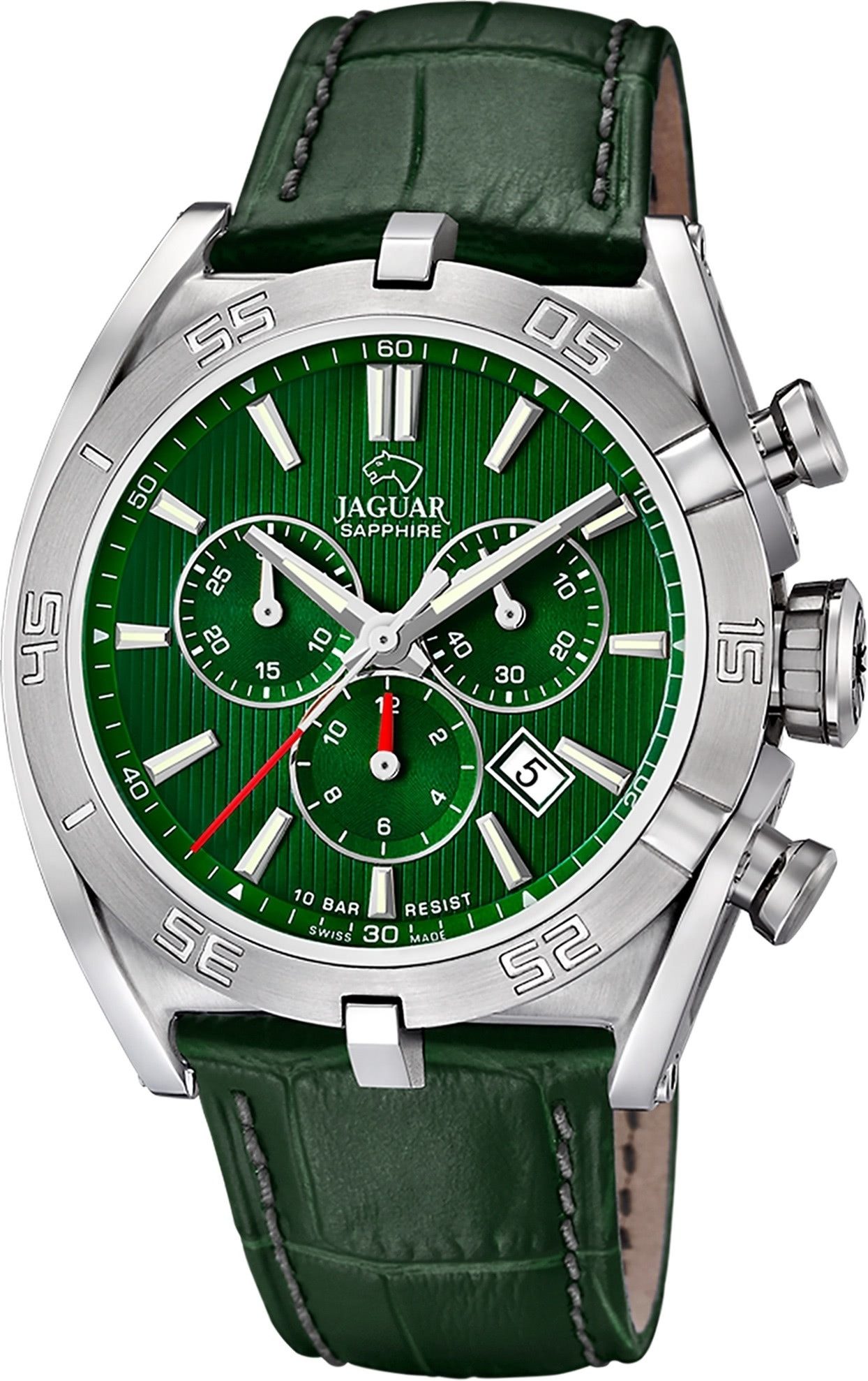 JAGUAR Chronograph Jaguar Herrenuhr Leder grün Jaguar, (Chronograph), Herren Armbanduhr rund, Lederarmband grün