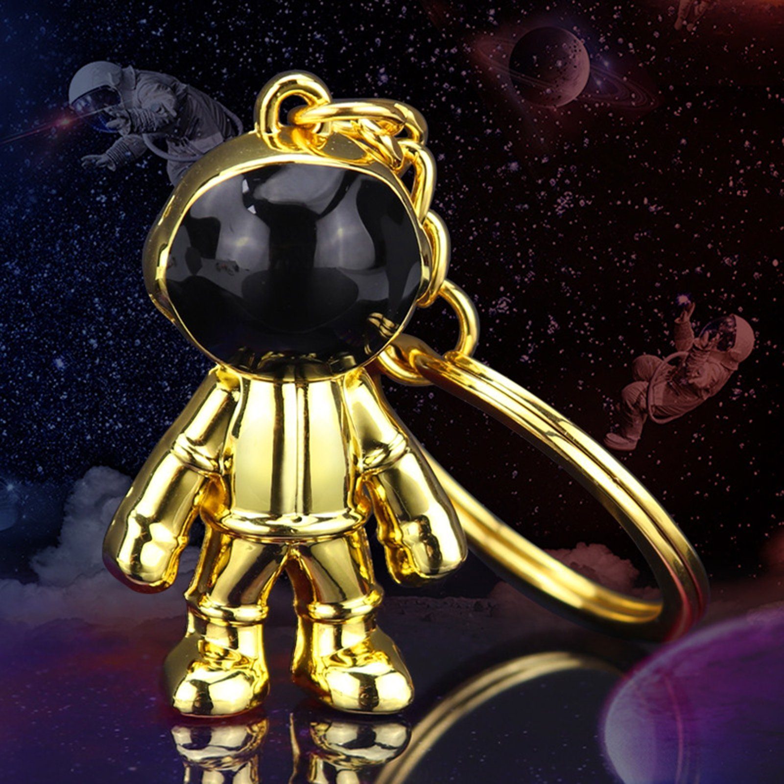 Gold Cartoon Auto-Schlüsselanhängern Modellornamenten, Astronautenpuppe Ornamente Rucksackanhängern) Taschenanhängern, Schlüsselanhänger Schlüsselanhänger Paare, von (Galvanisieren Rutaqian für Astronaut 3D
