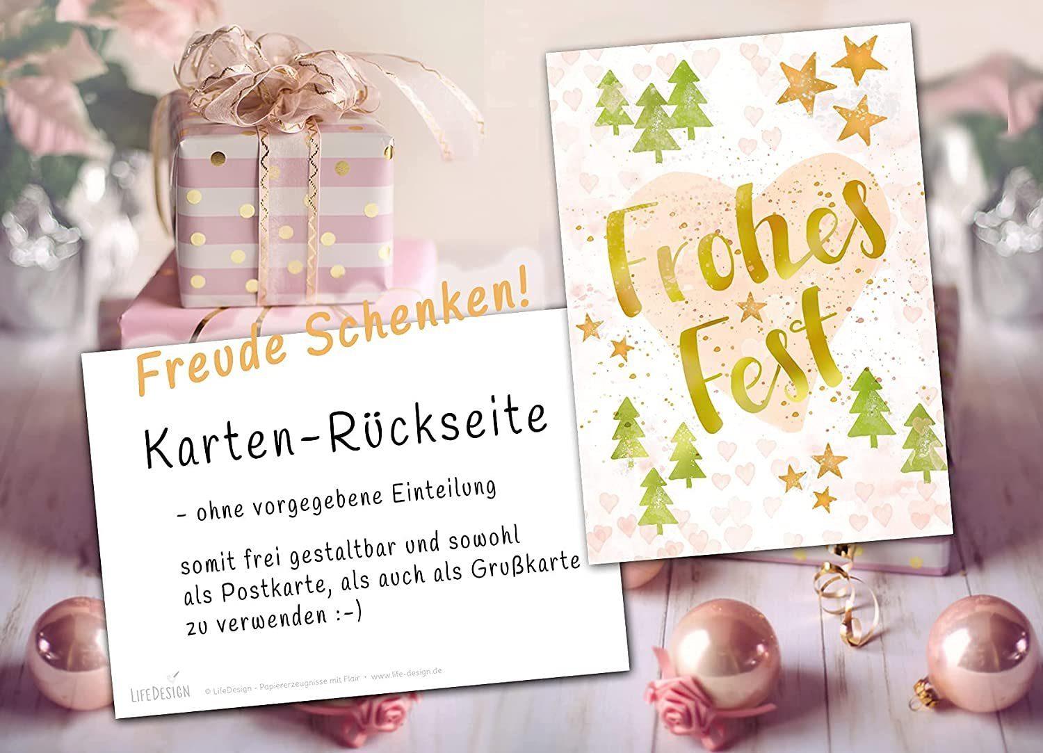 LifeDesign Weihnachtskarte Postkarten-Set "Weihnachten", Weihnachtsgrußkarten Set, Frohe Weihachten DIN A6 Karten
