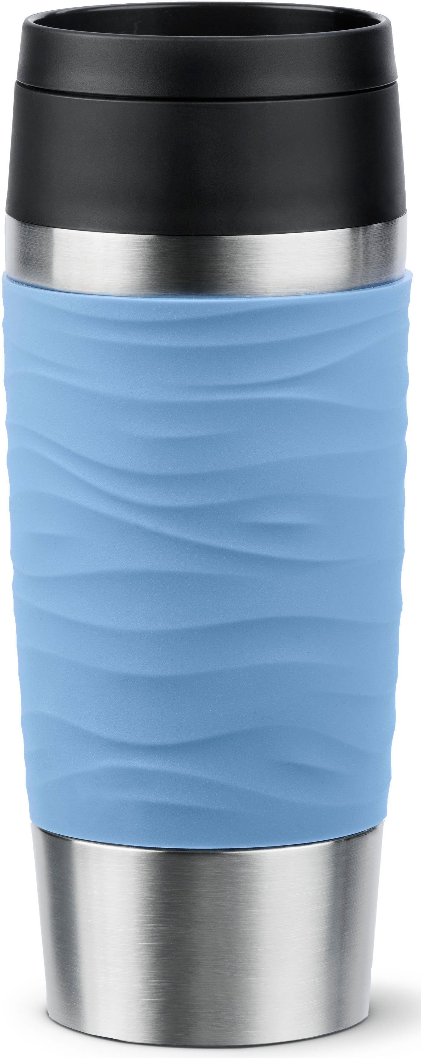 Emsa Silikon, dicht, 360°-Trinköffnung Travel Classic Thermobecher Mug Kunststoff, heiß, Wave, 100% 4h spülmaschinenfest, 8h kalt, Edelstahl,