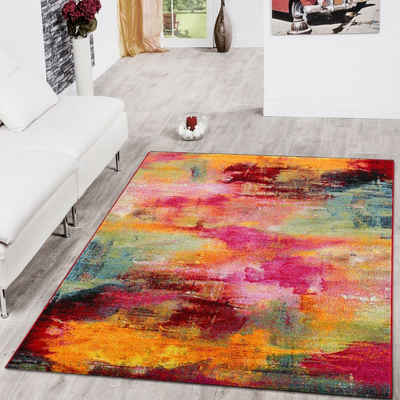 Teppich Wohnzimmer Teppich Bunt Kurzflor Soft Modern Abstrakte Designs, TT Home, rechteckig, Höhe: 12 mm
