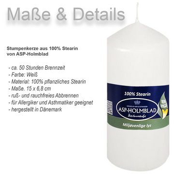 ASP-Holmblad Stumpenkerze 4er Set Stumpenkerzen, 100% Stearin, Ø 6,8 x H 15 cm, weiß (4-tlg), Allergiker- und Asthmatiker geeignet