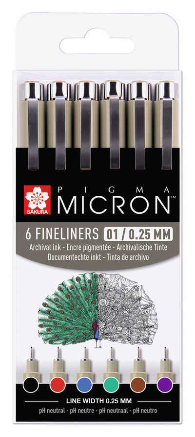 Sakura Fineliner Pigma Micron, 6 Stück