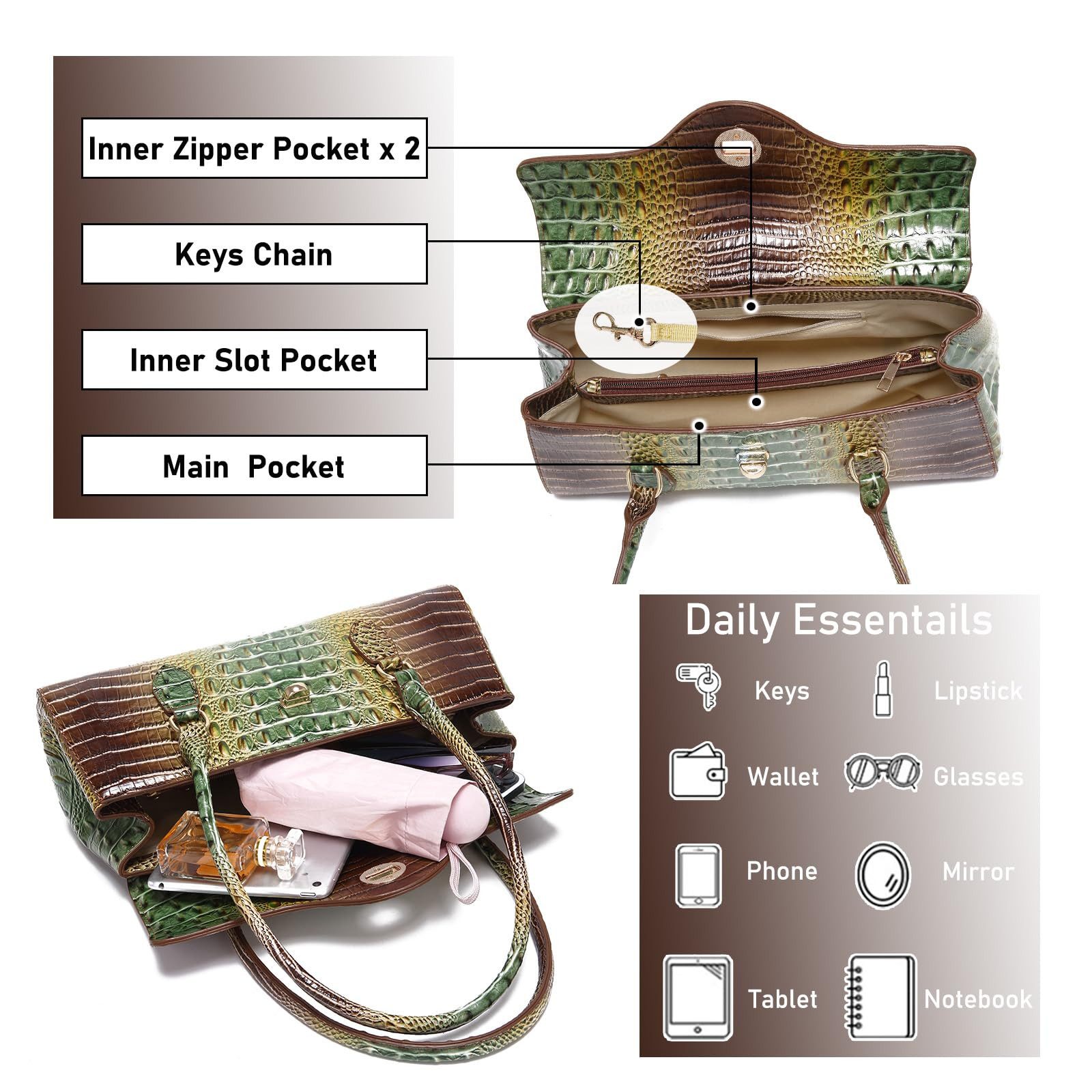 RWEUOQ Henkeltasche Damen Kroko-Henkeltasche aus PU-Leder günstig online kaufen